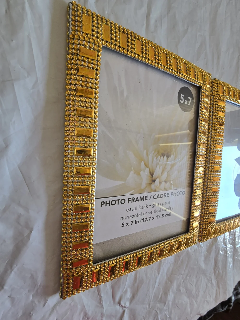 Gold Beaded 5x7 Photo Frame - Elegant Home Accent New Handmade 2 Piece